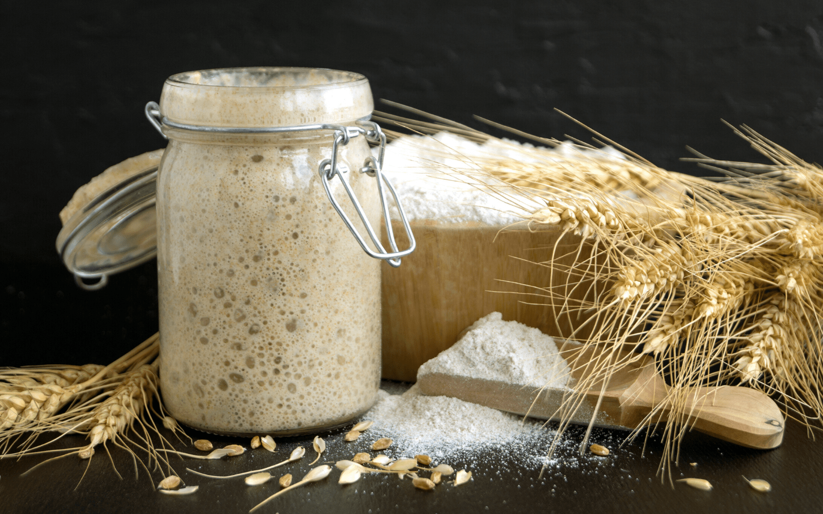 A jar of active rye flour sourdough starter