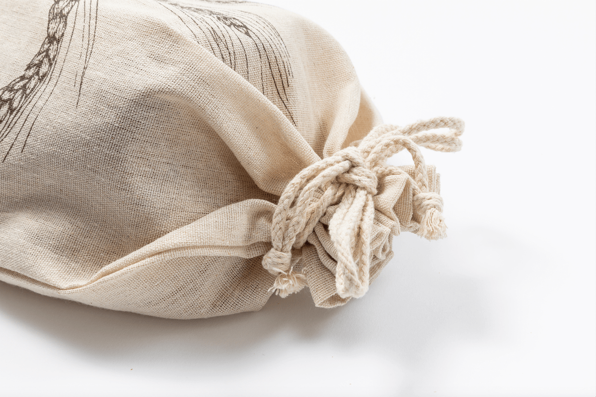 Close-Up of Linen Bread Bag with Drawstring Tie Closure