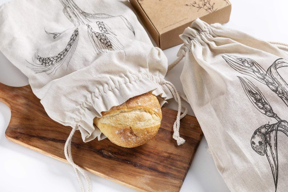 reusable bread bag with craft paper gift box