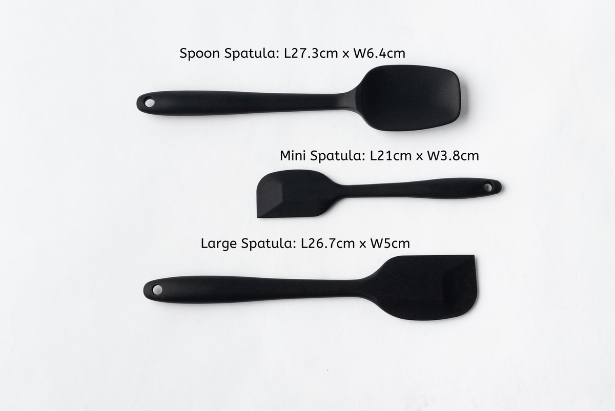 3 pieces black silicone spatula set with measurement
