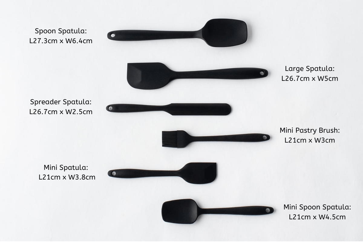 6 pieces black silicone spatula set with measurement