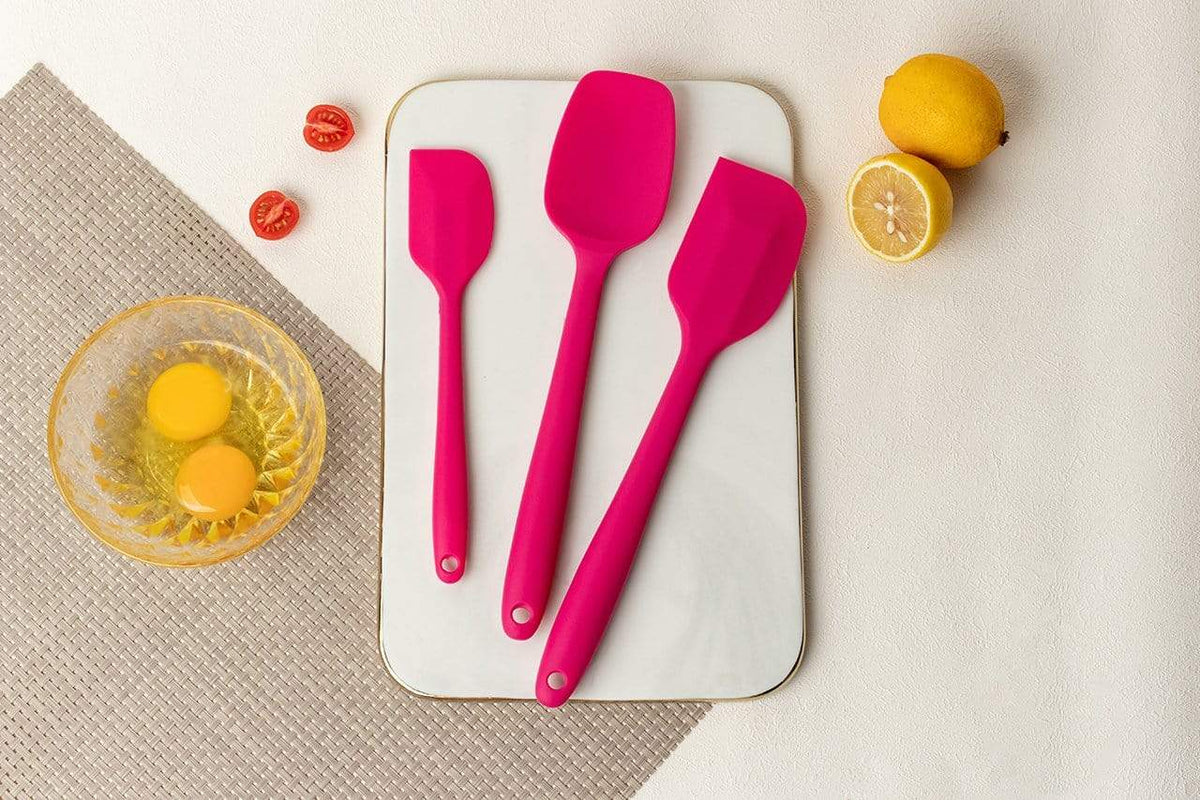 3 pieces rose pink silicone spatula set