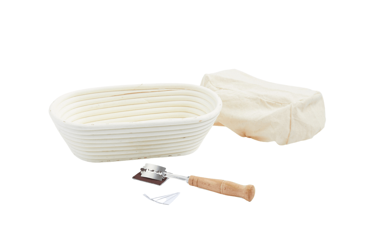 oval banneton basket with liner and bread lame