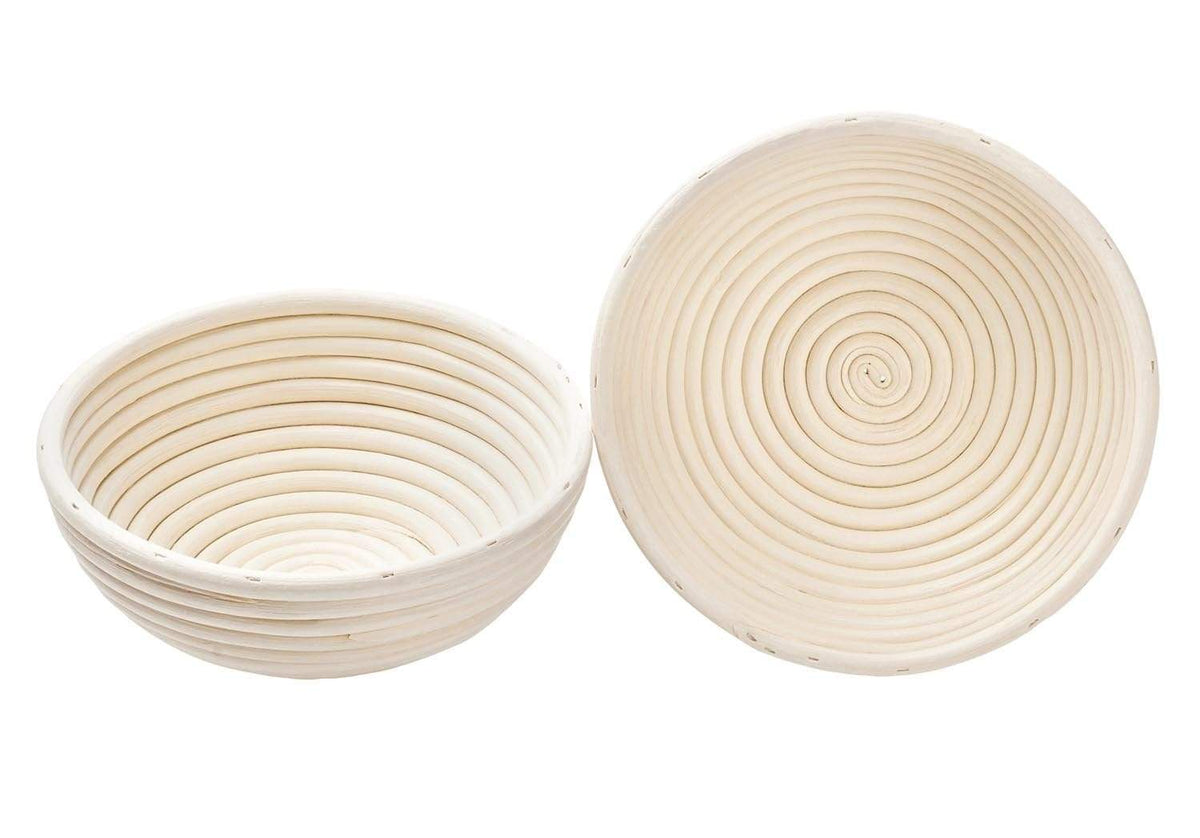 round banneton bread proofing basket with front and side view